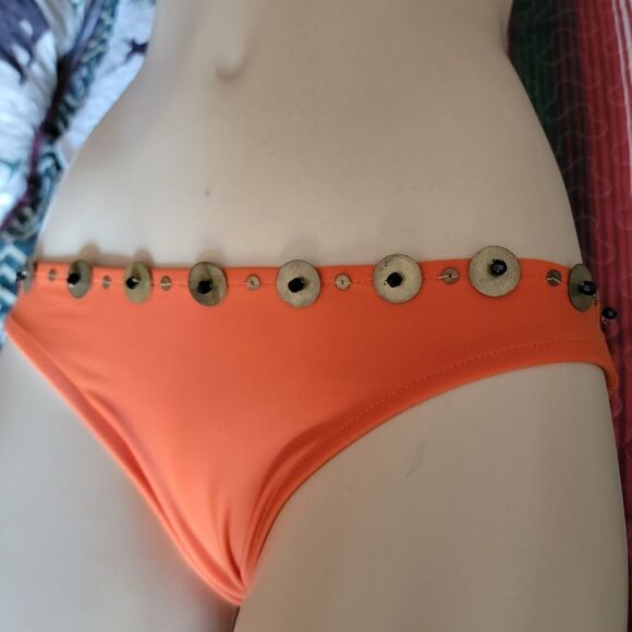 RYGY orange bikini with beading & metal embellishments (medium) - Picture 3 of 12